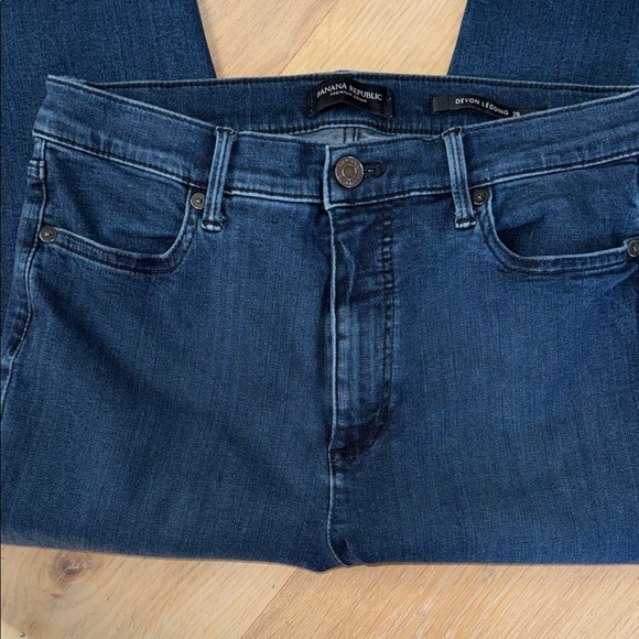 Banana Republic Luxe Sculpt Dark Soft Blue Women's Skinny Jeans Frayed Ankles - Picture 7 of 7